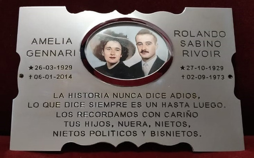 Placa Recordatoria Cementerio 30x20 Foto Horizontal Bronce