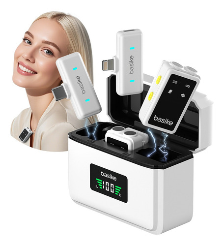 Microfones Lapela Sem Fio Profissional Para Android/ios Cor Branco