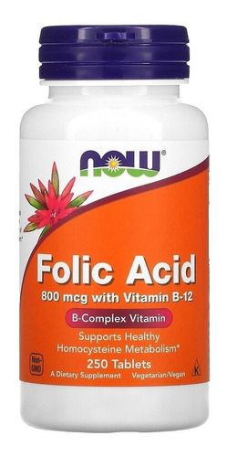 Acido Folico 800 Now Foods Vitamina B12 250 Caps Import Usa