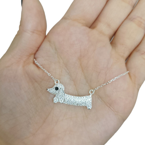 Cadena Dije Perro Salchicha Plata 925 Zircon Cubic Regalo