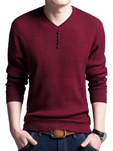 Suéter De Hombre De Color Liso Con Cuello En O De Base Delga