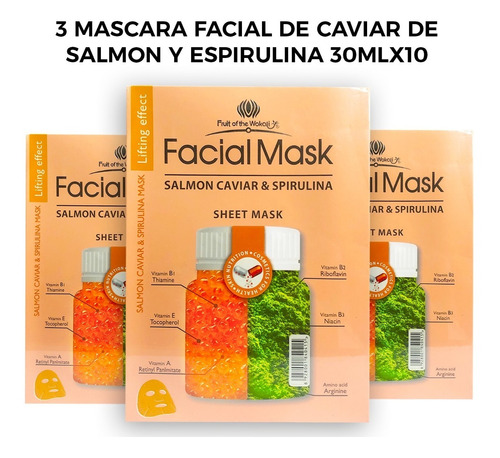 3 Mascara Facial De Caviar De Salmon Y Espirulina 30mlx10 Pi
