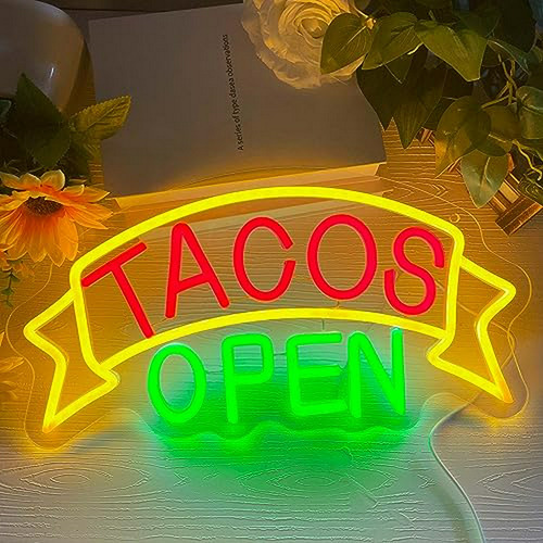 Tacos Open Neon Signs Para Decoración De Pared, Luz Led De N