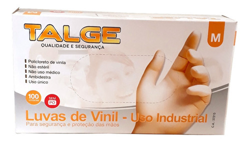 300 Luvas Vinil Talge Sem Pó Uso Industrial P, M, G