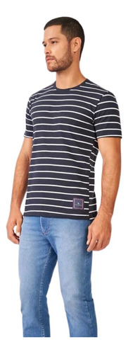 Camiseta Gola Redonda Listrada Acostamento Algodão Masculina