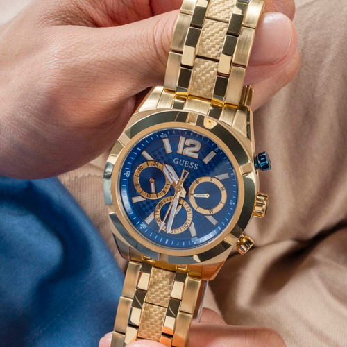 Reloj Guess Para Hombre Resistance Elegante Caballero Correa Dorado