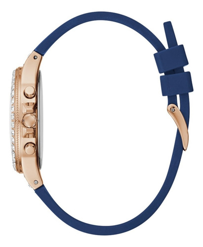 Reloj pulsera Guess GW0257L3 Moonlight con correa de acero inoxidable color azul marino fondo oro rosa