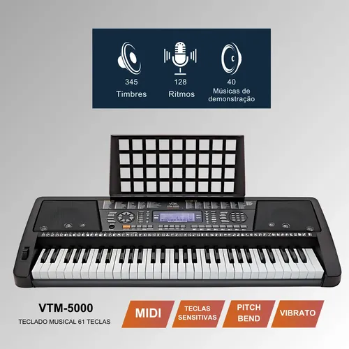 Teclado Musical Voik Vtm5000 Profissional Com Midi 61 Teclas