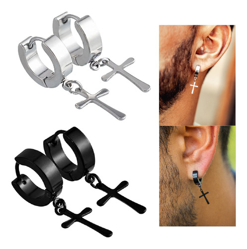 Pack 2 Pares Aros Hombre Mujer Aros Colgantes Cruz