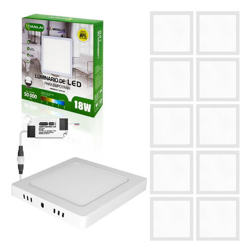 Panel Led 18w Lampara Sobreponer Cuadrado Blanco 10 Piezas