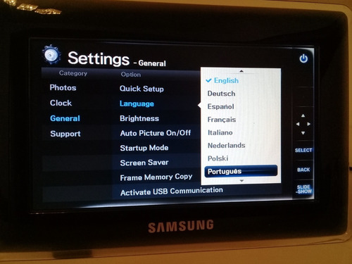 Porta Retrato Samsung Lcd 8 Pol Ent Usb Sd Mem 4 Gb