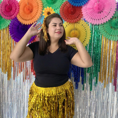 Tiara Girassol Com Franja Metaloide Bloquinho De Carnaval