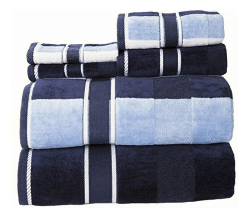 Lavish Home 67-0023-n Towel Set Oakville, Velour, Navy, 6