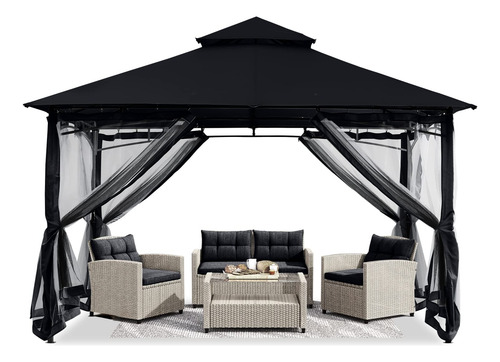 Gazebo Doble Techo Para Patios Con Toldo Y Mosquitera
