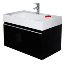 Comprar Mueble para baño Bernova Bernova2 de 80cm de ancho, 52.5cm de alto y 46.5cm de profundidad, con bacha color blanco y mueble negro sin agujeros para grifería
