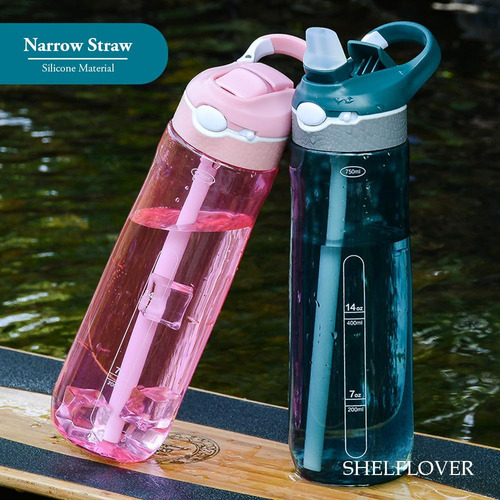 Shelflover Botella De Agua Cian Oscuro De 24 Oz Con Pajita E