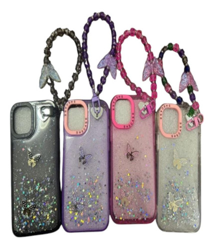 Funda Mariposa Con Cadena Brillo Pa Moto Edge 50 Fusion G85 Negro