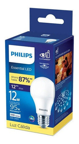 Foco Led Philips Bulb Essential Luz Cálida 12w E27 Color de la luz Blanco cálido