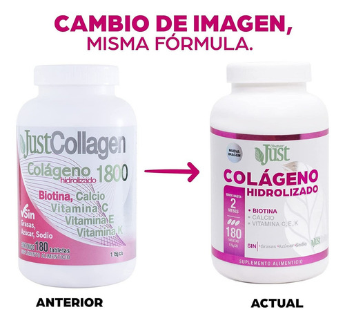 Justcollagen Colageno Hidrolizado 1800 180 Tabletas C E K Sabor Justcollagen
