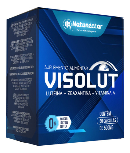 Suplemento em cápsula Natunectar  Visolut luteina Visolut sabor  without flavor em caixa de 30g 60 un