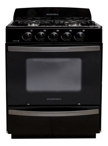 Imagen 1 de 4 de Cocina Aurora Argenta N4 gas natural 4 hornallas  negra puerta con visor 68L