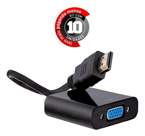 Cabos Conversor Hdmi Para Vga - Kit 10 Cor Preto