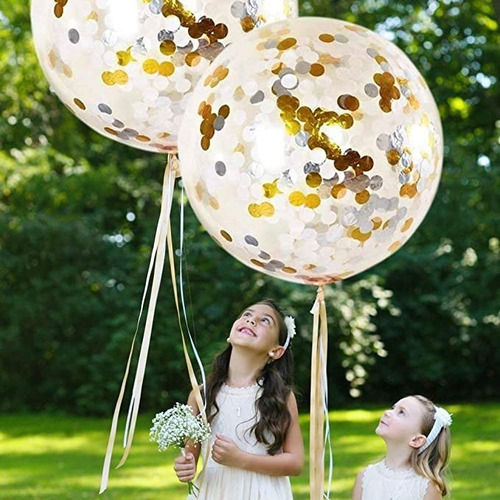 20 Globos Transparentes Latex #36 Gigantes Confetti + Float