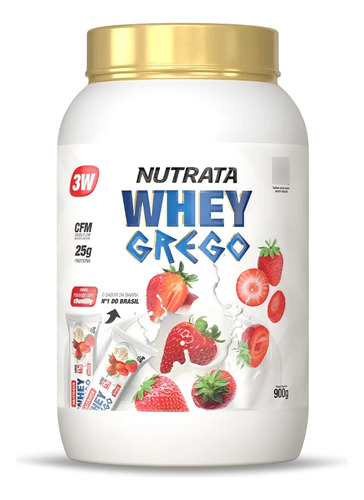 Whey Grego 3w - Sabor Morango Com Chantilly - 900g - Nutrata
