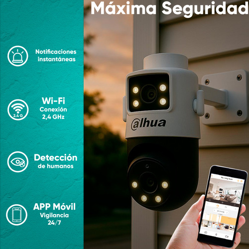 Kit Cronos Cámara De Seguridad Dahua Ip Pt Dh-ipc-wpt1439dd-s 4e2-pv Wifi Cruiser Dual 8mp Iluminador Dual Audio Doble Vía Alarma Auto Tracking + Microsd 32gb + Accesorios Cctv Wpt1439dd-plus-32
