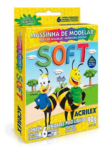 Massinha De Modelar Soft 90g 6 Cores - kit 12 Caixinhas Acrilex Atacado