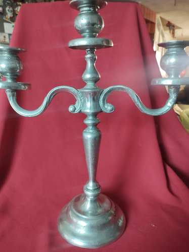 Candelabro Peltre Antiguo Grande