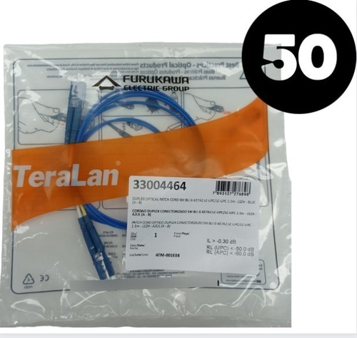 Cordão Optico Duplex Monomodo Lc/lc 1,5m Furukawa 50 Pcs