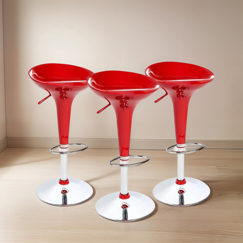 Kit 3 Unid Banqueta Giratória Tulipa Lotus Assento Abs Bar Acabamento Da Estrutura Cromado Cor Vermelho