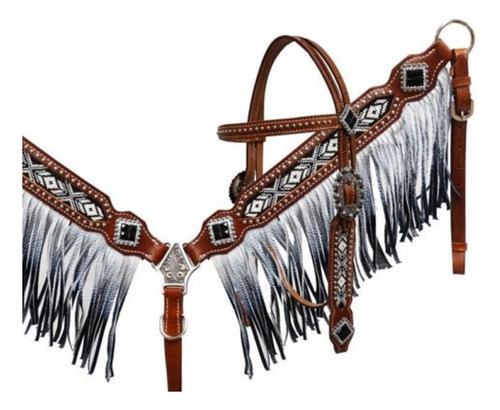 Showman Headstall Cuenta Blanco Negro Collar Pecho Fleco