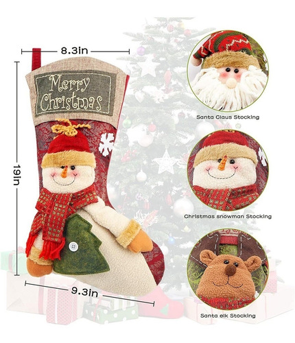 Imagen 2 de 8 de Calcetín Navideño Clásico Grande De 3 Paquetes De 46 Cm