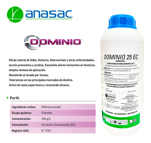 Fungicida Anasac Dominio 25 Ec 1 Litro (difenoconazol 25%)