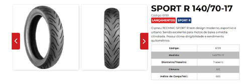 Pneu Traseiro 140/70-17 Technic Sport R 66 S