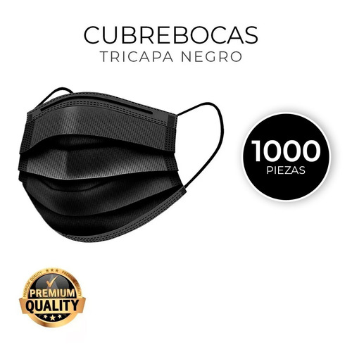 Cubrebocas Tricapa Termosellado Plisado Negro 1000 Piezas