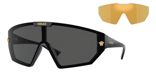 Óculos de sol Versace Ve4461 Xxl, cor preta com moldura injetada padrão - Ve4461