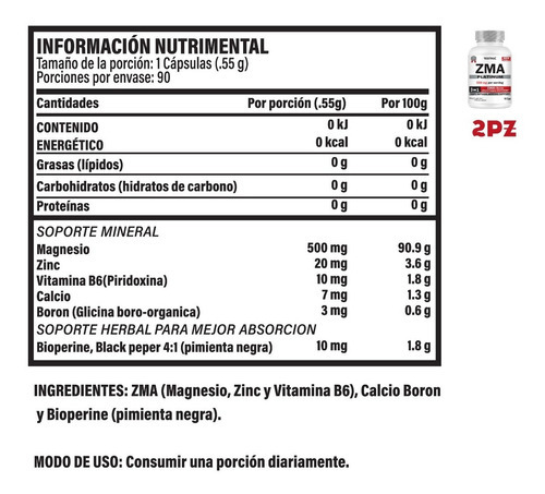 Zma Testrol Paquete 2 Piezas - 90 Capsulas Sabor Sin sabor