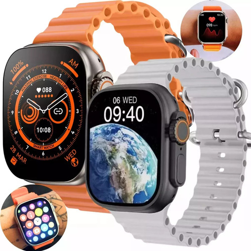 Smartwatch Serie 10 Ultra Plus 49mm 2024 S10+ Relogio Inteli Caixa Preto Pulseira Laranja Bisel Preto Desenho Da Pulseira Mesh