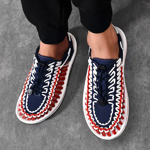 Sandalias De Playa Tejidas Para Hombre, Zapatos Casuales De
