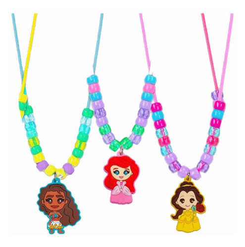 Kit Colares E Pulseiras Com Miçangas Princesas Disney