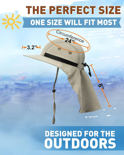 Gorro Para El Sol Con Solapa Y Ala Ancha, Upf 50+, Sender...