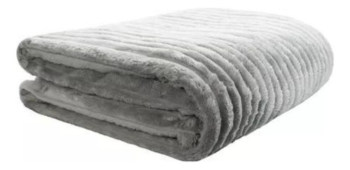 Manta Fleece Canelada Queen Velour Camesa Cor Cinza