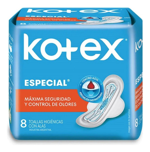 Kotex Especial Centro Azul X48 Toallas (6 Paquetes)