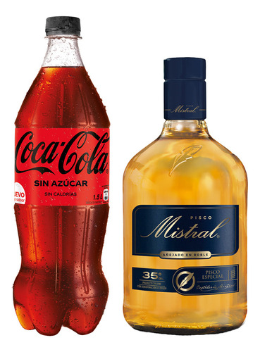 Pisco Mistral 35° 1000cc + Bebida Coca Cola Zero 1500cc