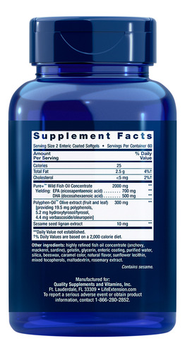 Super Omega-3 Life Extension 120 Softgels Sabor Sem Sabor