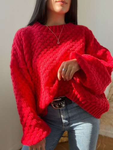 Sweater De Mujer Rojo Lana Suave /pulover Sueter Saco Polera