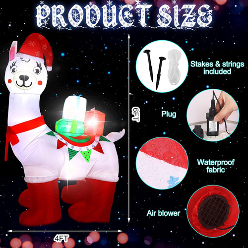 Hiboom De 6 Pies De Altura Llama De Navidad Inflable Con Led